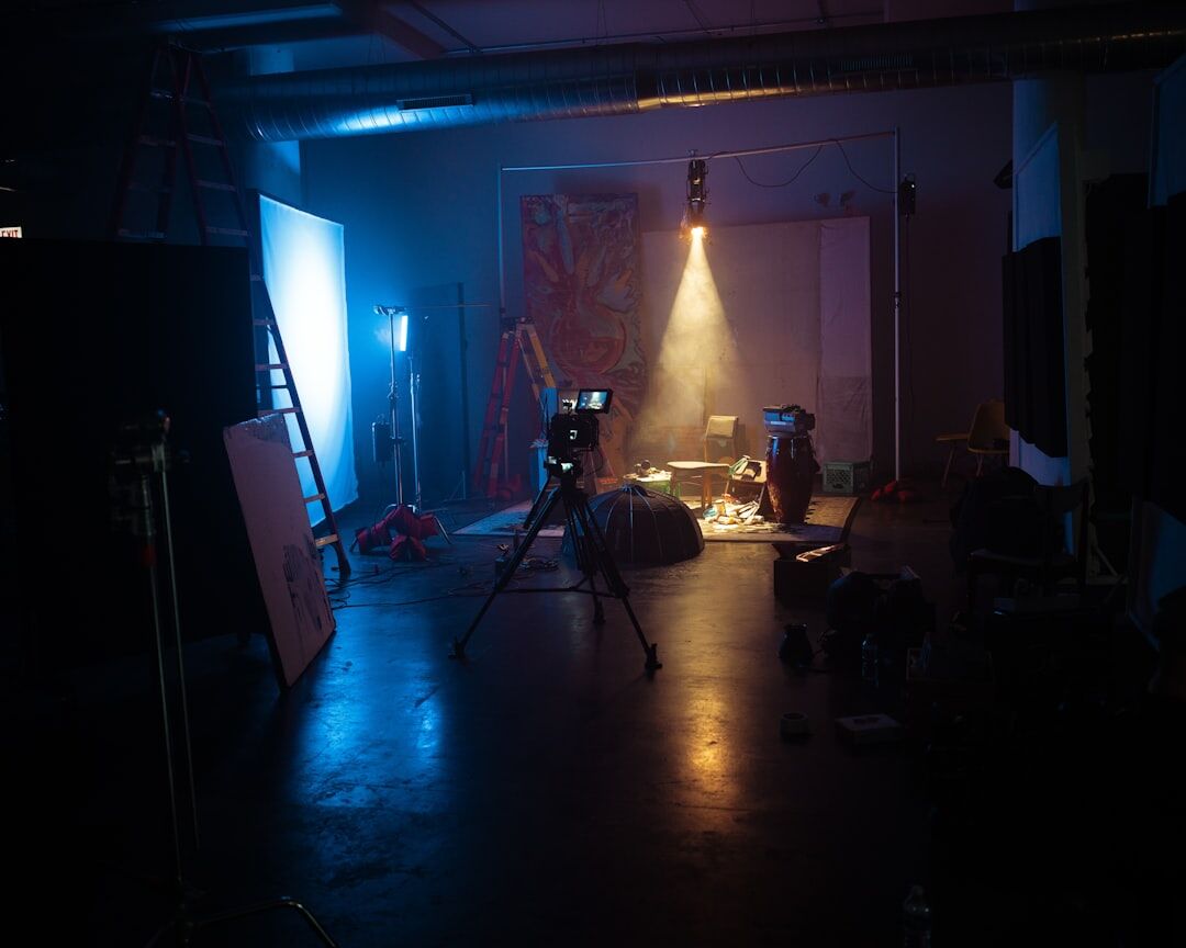 film lighting setup with colored gels